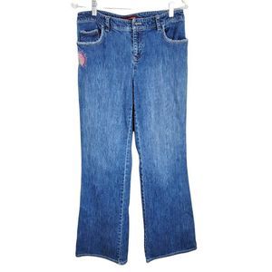 Jones Wear Jeans Blue Medium Wash Floral Embroidered Fringe Boot Cut Jeans 10